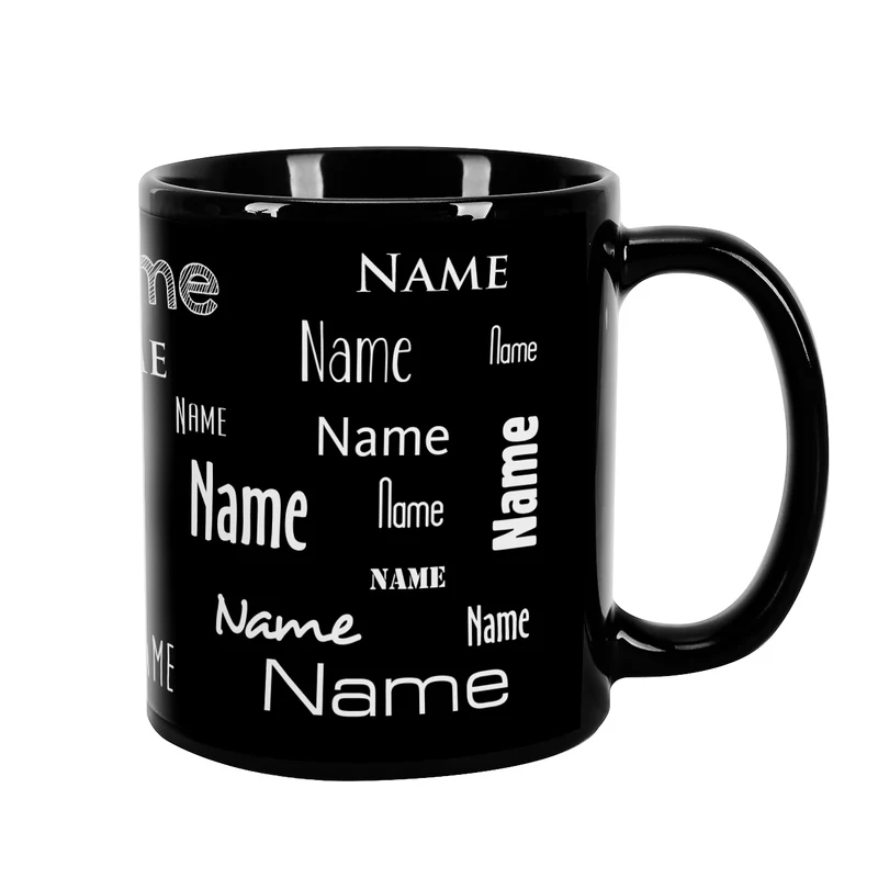 Schwarze Tasse mit Ihrem Wunschnamen