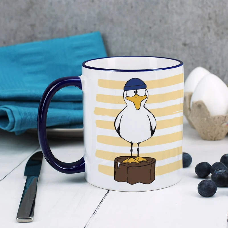 Maritime Tasse mit Möwe und Ihrem Wunschnamen