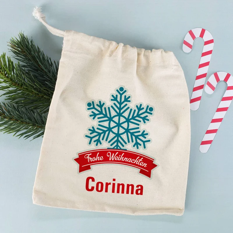Frohe Weihnachten - kleiner Geschenksack mit Schneekristall