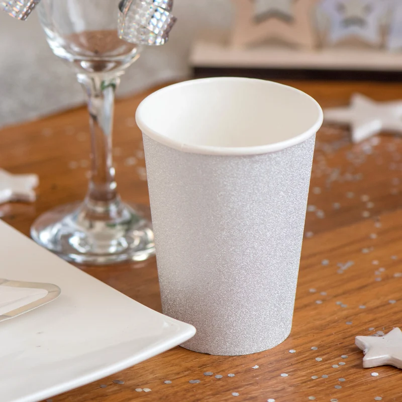 10 Glitzer Pappbecher in Silber