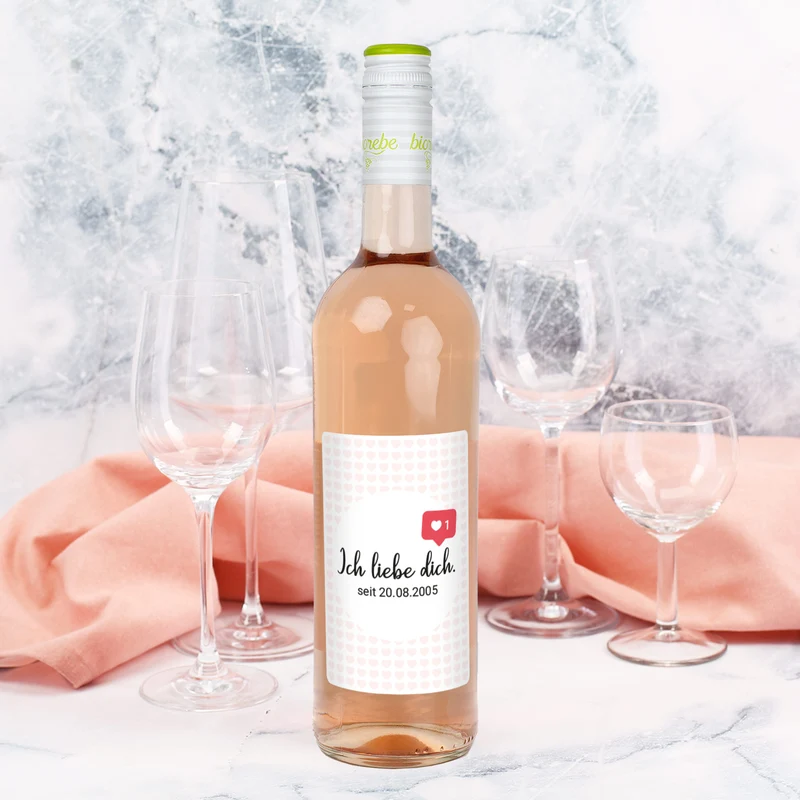 Biorebe Wein - Ich liebe dich - mit Like-Symbol und Wunschtext | Weißwein, Rotwein, Rosé