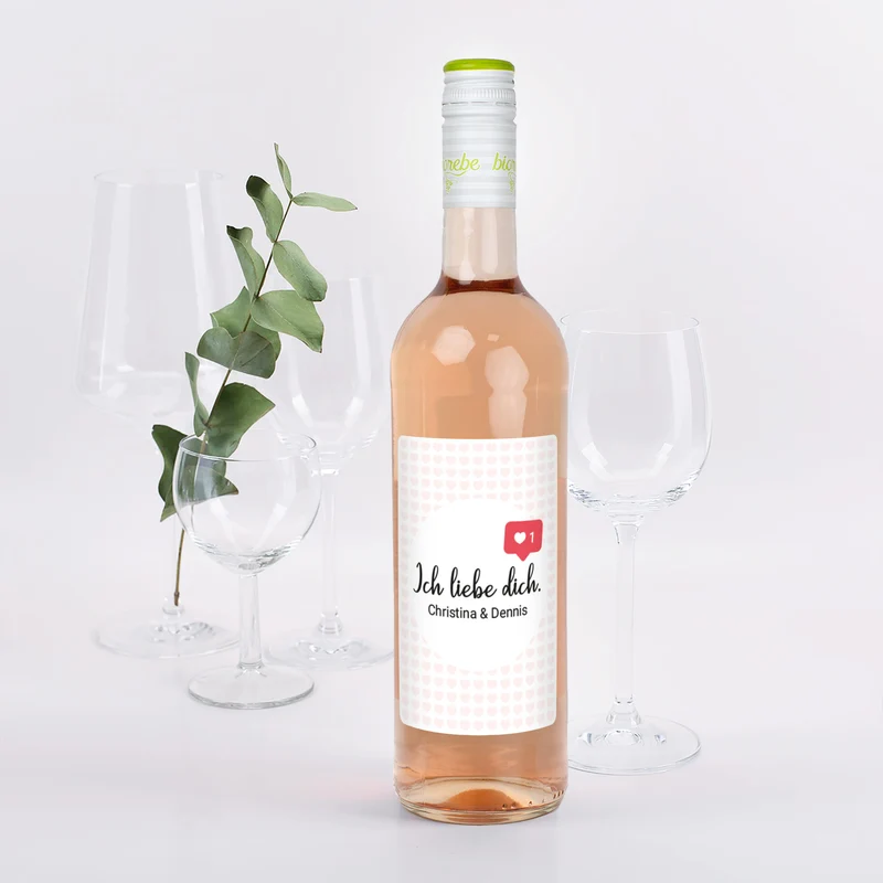 Biorebe Wein - Ich liebe dich - mit Like-Symbol und Wunschtext | Weißwein, Rotwein, Rosé