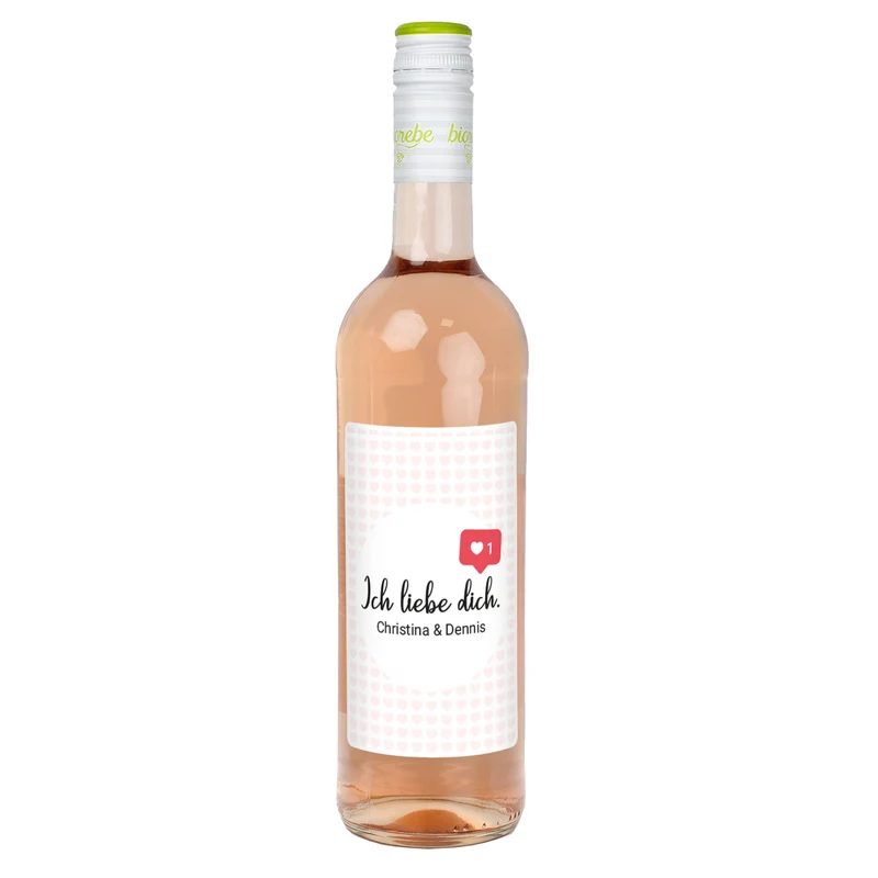 Biorebe Wein - Ich liebe dich - mit Like-Symbol und Wunschtext | Weißwein, Rotwein, Rosé