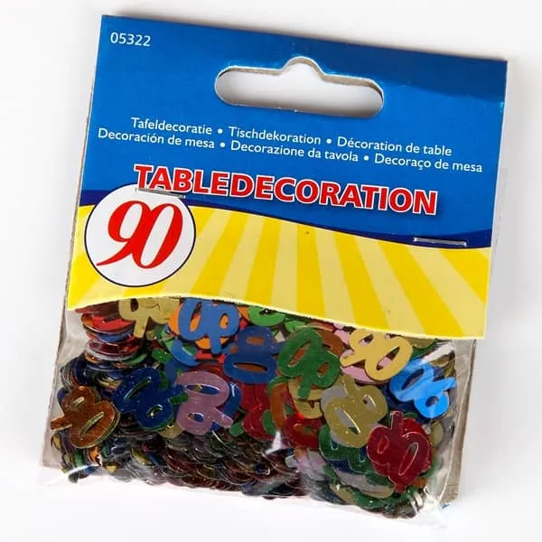 buntes Zahlenkonfetti zum 90. Geburtstag
