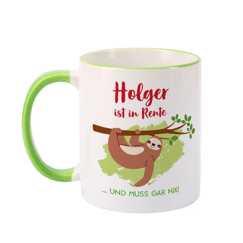 Tasse mit Faultier und Name - Geschenkidee für Rentner