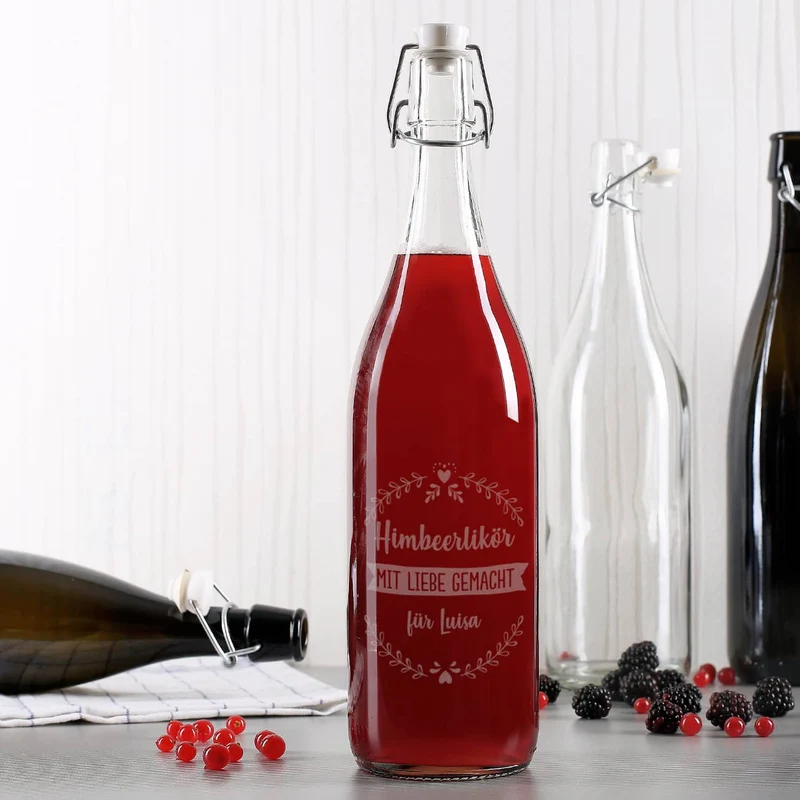 Bügelflasche mit 3 Zeilen Wunschtext