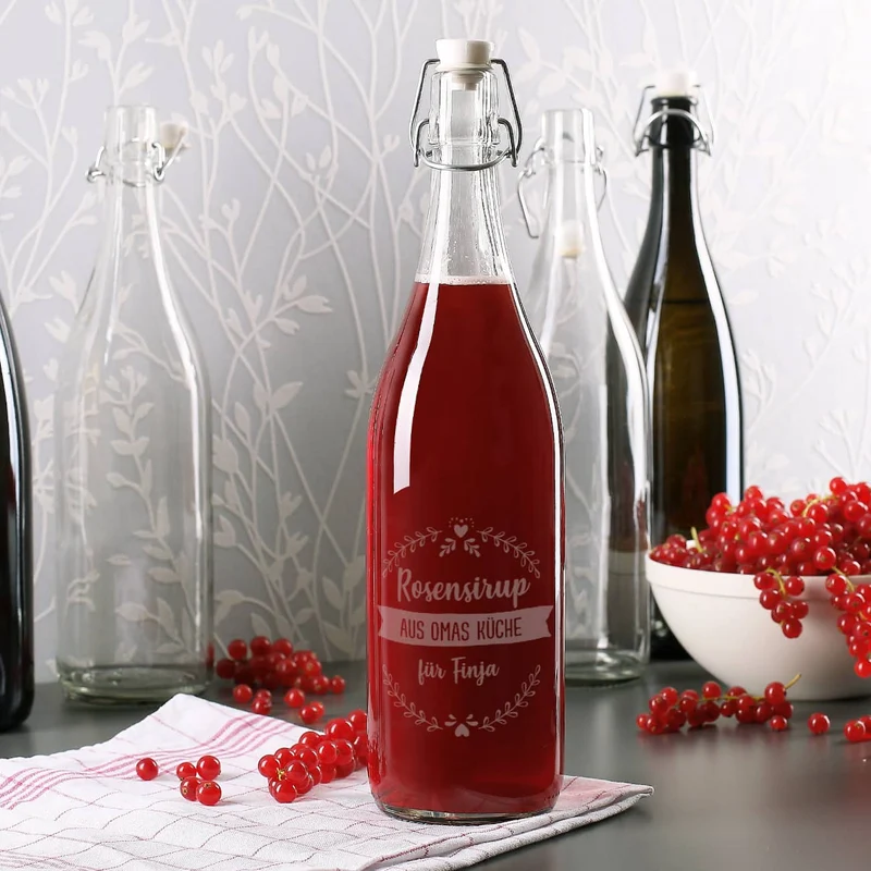 Bügelflasche mit 3 Zeilen Wunschtext