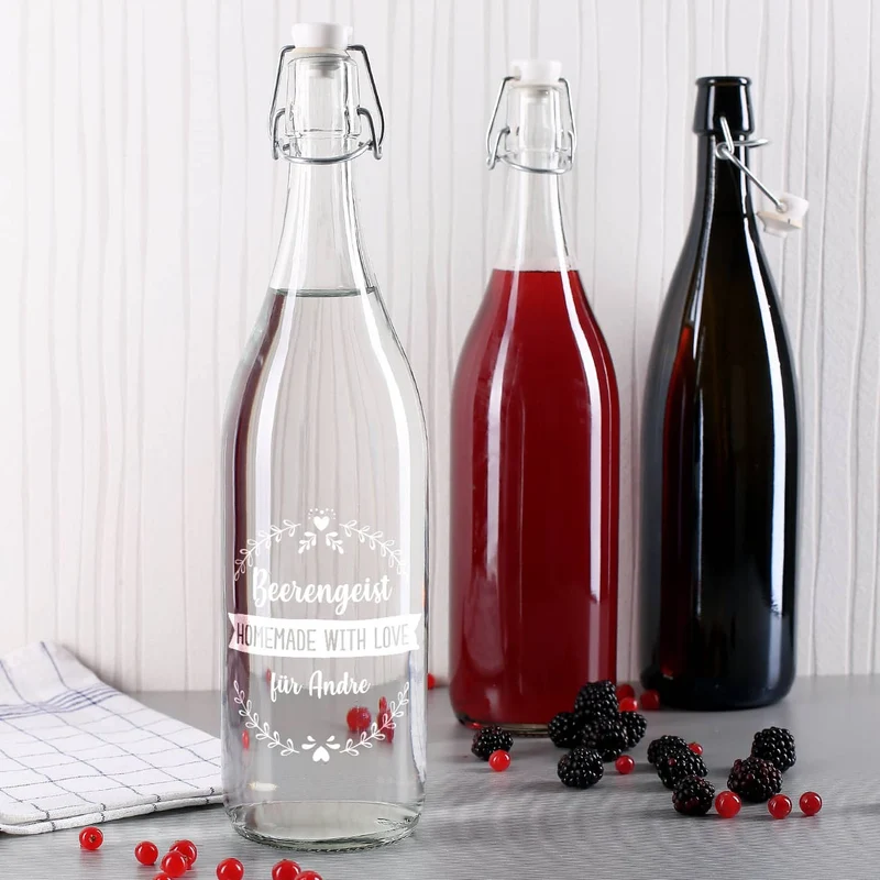 Bügelflasche mit 3 Zeilen Wunschtext