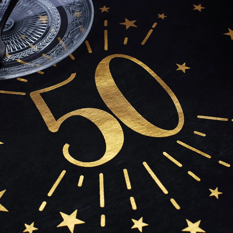 Tischläufer aus Vlies zum 50. Geburtstag - schwarz/gold