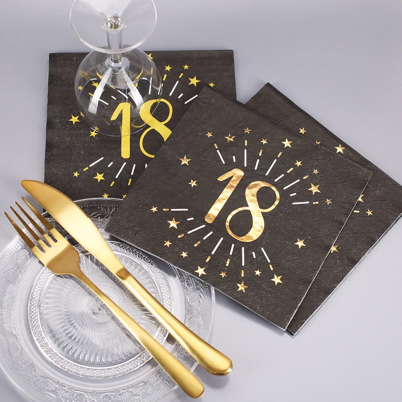 Servietten zum 18. Geburtstag - schwarz/gold-metallic