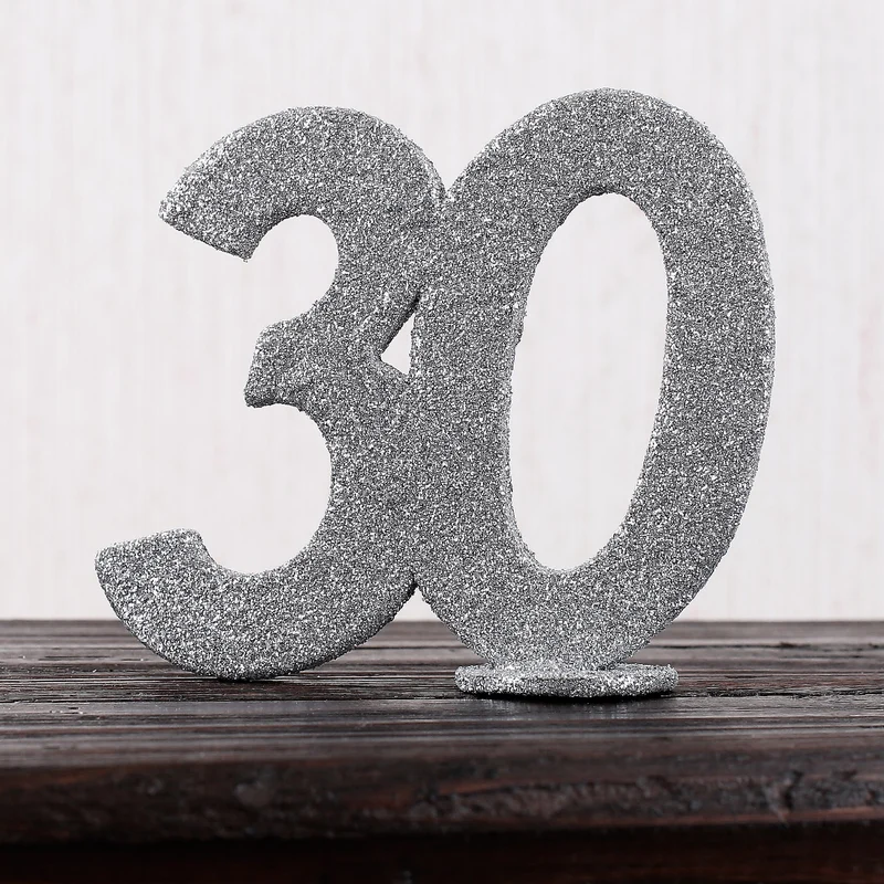 Silberne Dekozahl 30 zum Geburtstag für Tischdekoration