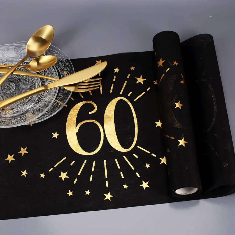 Tischläufer aus Vlies zum 60. Geburtstag - schwarz/gold