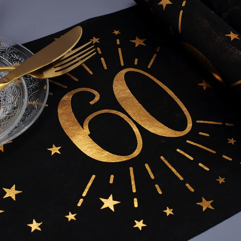 Tischläufer aus Vlies zum 60. Geburtstag - schwarz/gold
