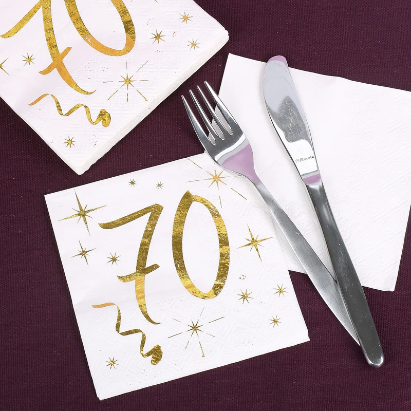 Weiße Servietten zum 70. Geburtstag in Gold-Metallic