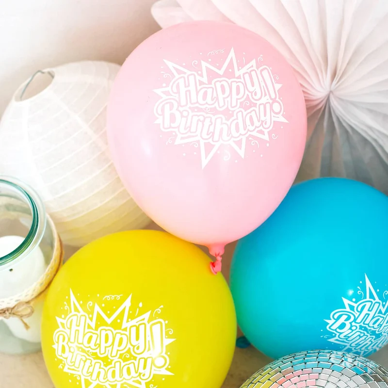 8 pastellfarbene Luftballons Happy Birthday