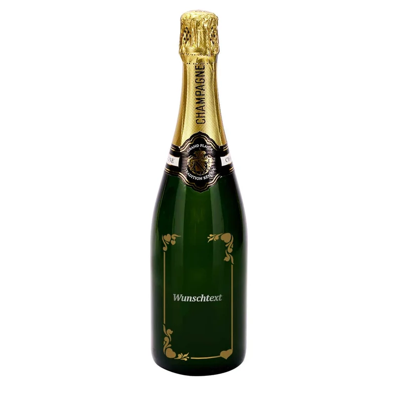 Persönliche Champagnerflasche mit verziertem Wunschtext