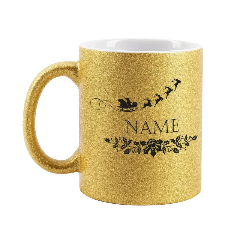 Goldene Glitzertasse - most wonderful time of the year - Weihnachtstasse mit Name