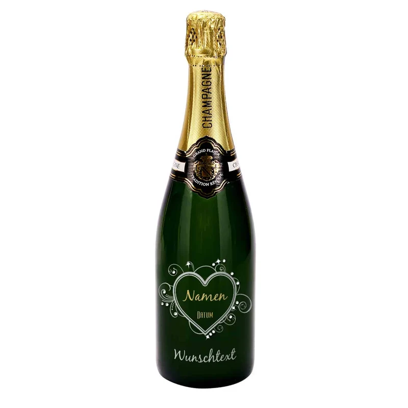 Hochzeitschampagner mit Gravur veredelt mit Swarovski Strasssteinen