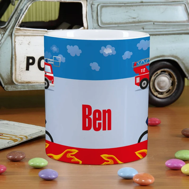 Keramiktasse mit Feuerwehr und Name bedruckt