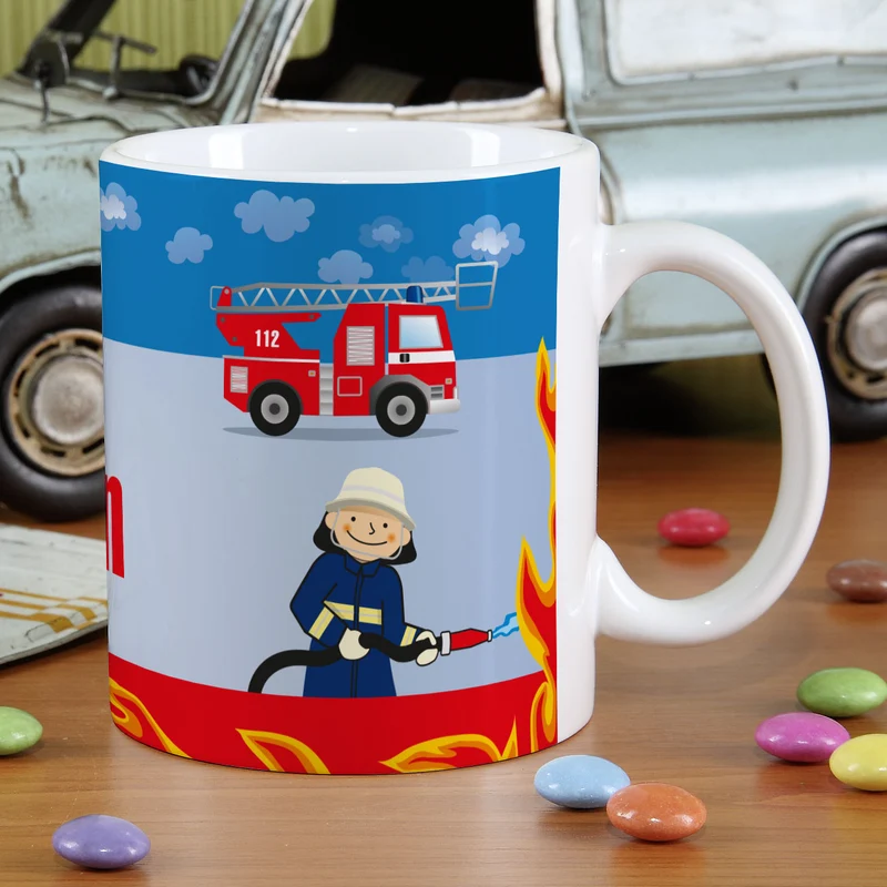 Keramiktasse mit Feuerwehr und Name bedruckt