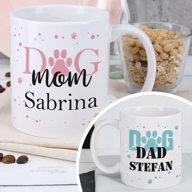 Dog Mom | Dog Dad - Keramiktasse mit Wunschname