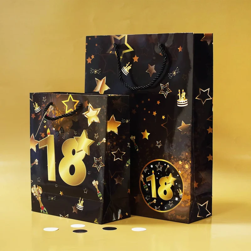 2-tlg. Geschenk-Taschen-Set - 18 schwarz/gold