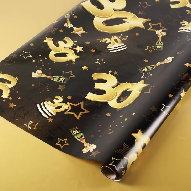 Geschenkpapier zum 30. Geburtstag schwarz/gold