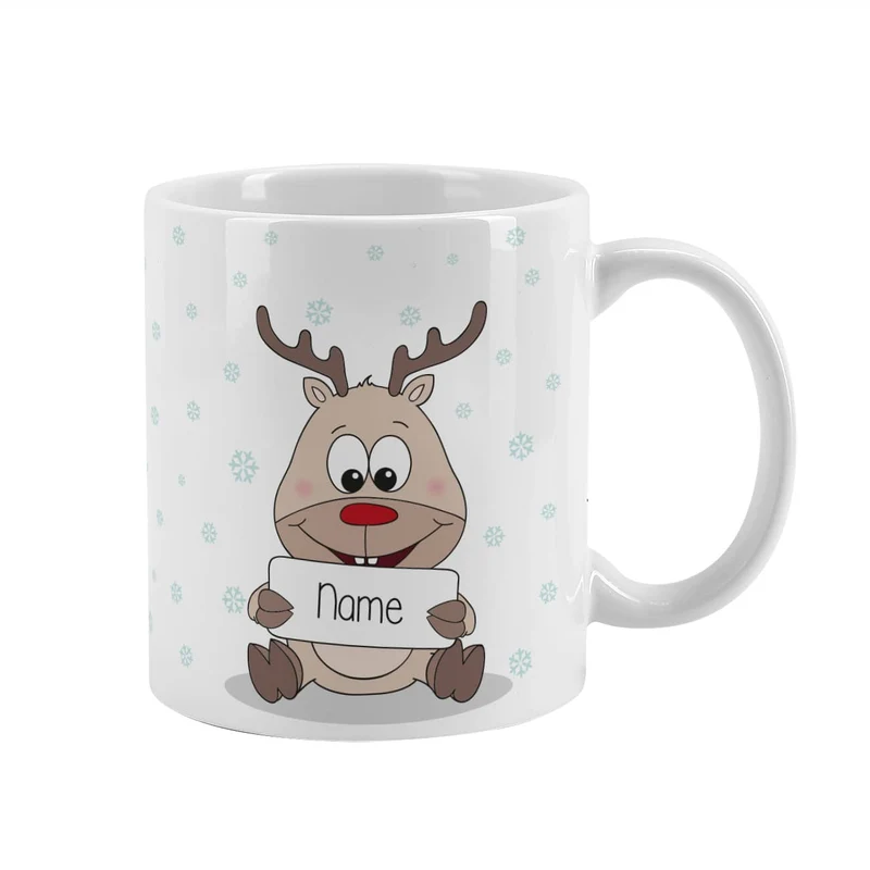 Tasse mit niedlichem Rentier und Ihrem Namen