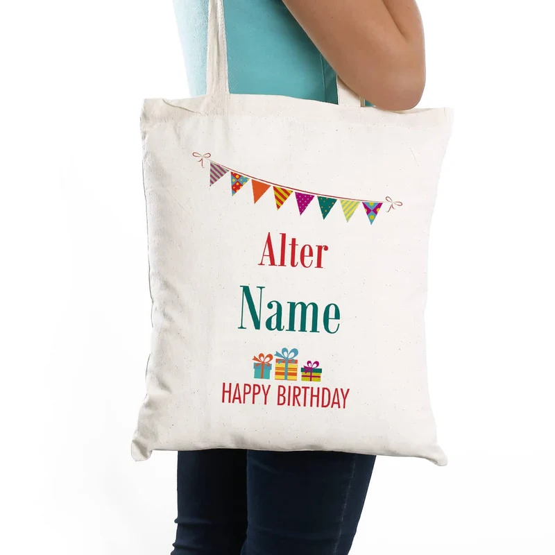 Happy Birthday - Baumwollbeutel mit Name und Alter
