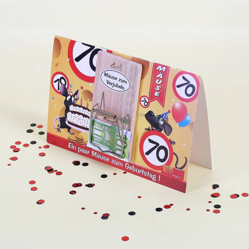 Mausefalle zum 70. Geburtstag mit Karte