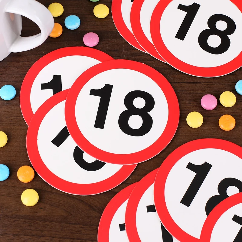 10er - Set Bierdeckel zum 18. Geburtstag mit Verkehrszeichen - Motiv