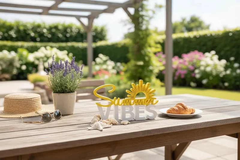 Summer Vibes Deko Aufsteller – Sommer Deko | 3D Druck Schriftzug mit Sonne | Balkon & Terrassen Deko | Geschenkidee Sommer