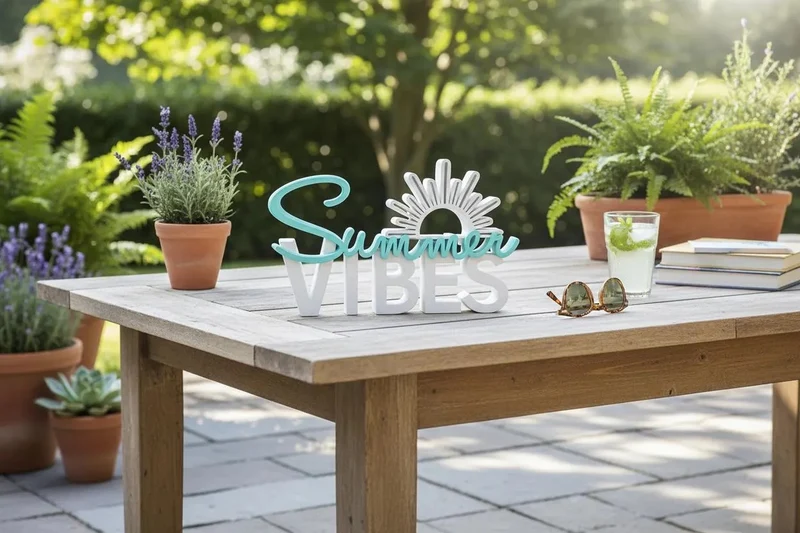Summer Vibes Deko Aufsteller – Sommer Deko | 3D Druck Schriftzug mit Sonne | Balkon & Terrassen Deko | Geschenkidee Sommer