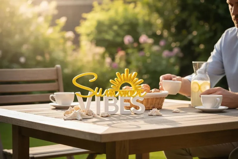 Summer Vibes Deko Aufsteller – Sommer Deko | 3D Druck Schriftzug mit Sonne | Balkon & Terrassen Deko | Geschenkidee Sommer