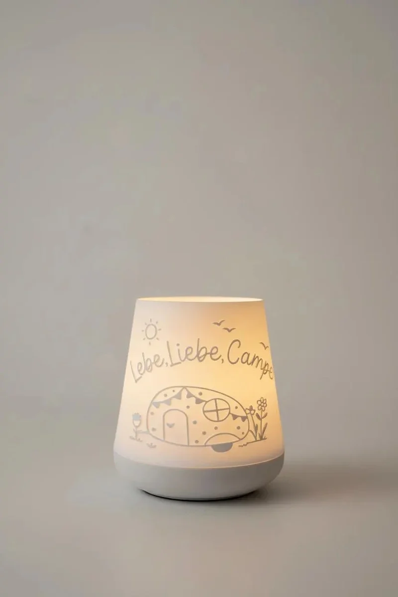 Camping Windlichtlampe – „Lebe Liebe Camping“ – Dekorative Lichthülle – für LED Teelicht – Ambientelicht Camper Geschenk