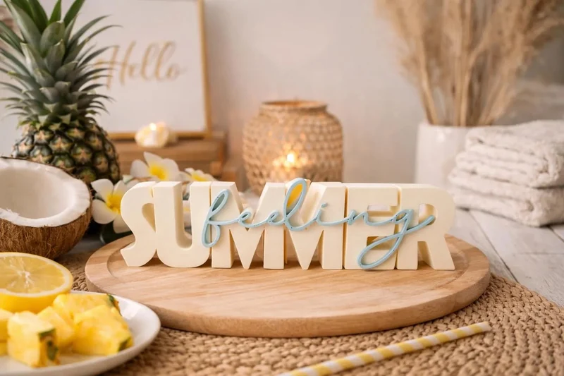 Summer Feeling Deko Schriftzug – Sommer Deko Outdoor | Gartendeko | 3D Druck Aufsteller | Terrassen Deko | Geschenkidee Sommer