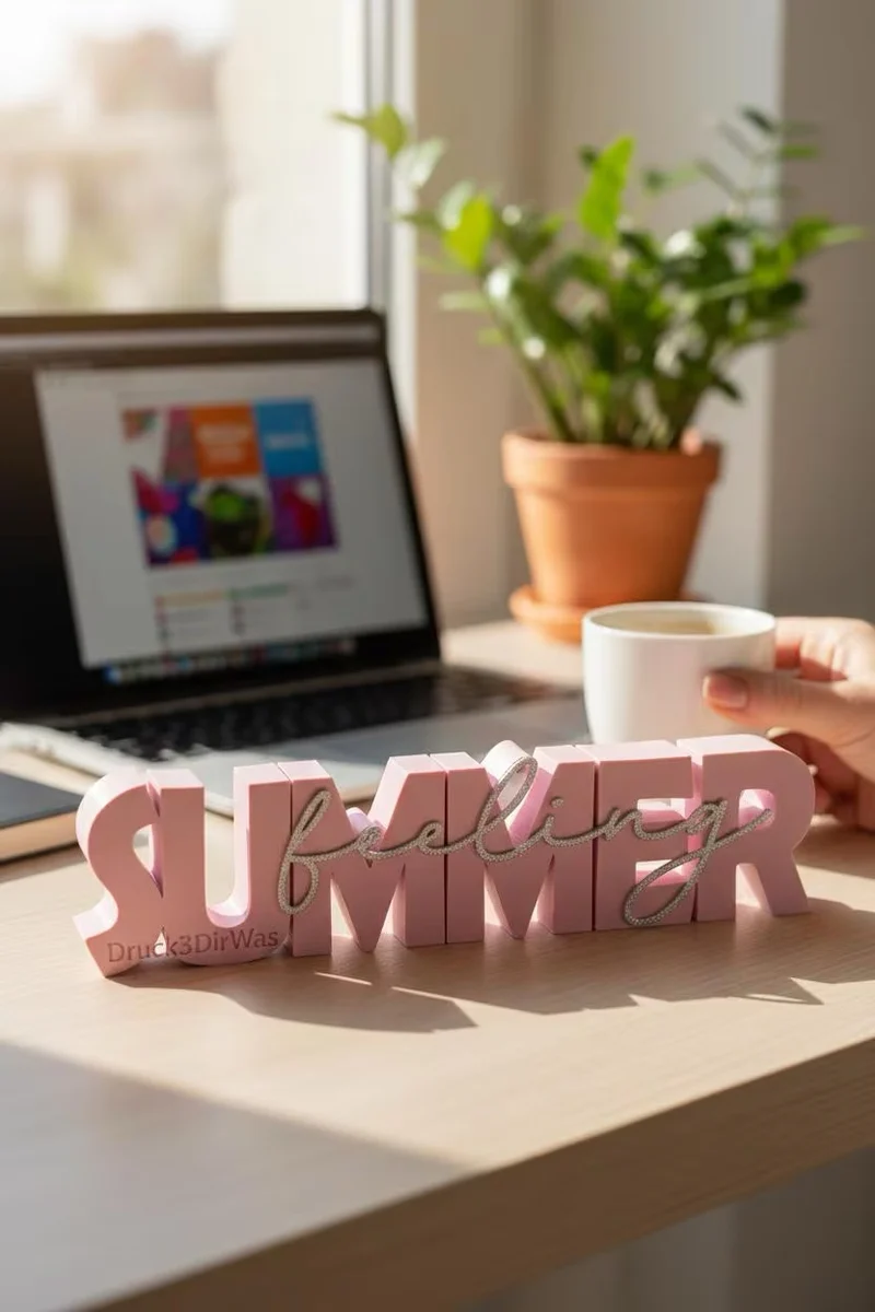 Summer Feeling Deko Schriftzug – Sommer Deko Outdoor | Gartendeko | 3D Druck Aufsteller | Terrassen Deko | Geschenkidee Sommer