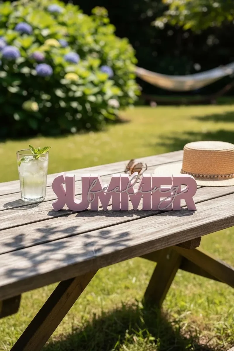 Summer Feeling Deko Schriftzug – Sommer Deko Outdoor | Gartendeko | 3D Druck Aufsteller | Terrassen Deko | Geschenkidee Sommer
