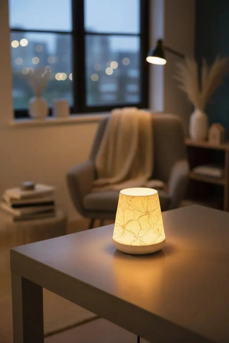 Dekorative Windlichtlampe – Blumen LED Teelichthalter – Ambientelicht – Minimalistische Deko Lampe – Stimmungslicht Wohnzimmer