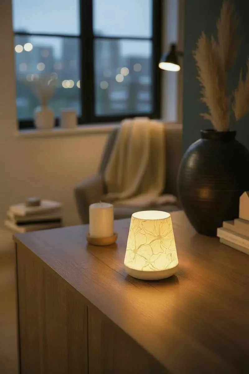 Dekorative Windlichtlampe – Blumen LED Teelichthalter – Ambientelicht – Minimalistische Deko Lampe – Stimmungslicht Wohnzimmer