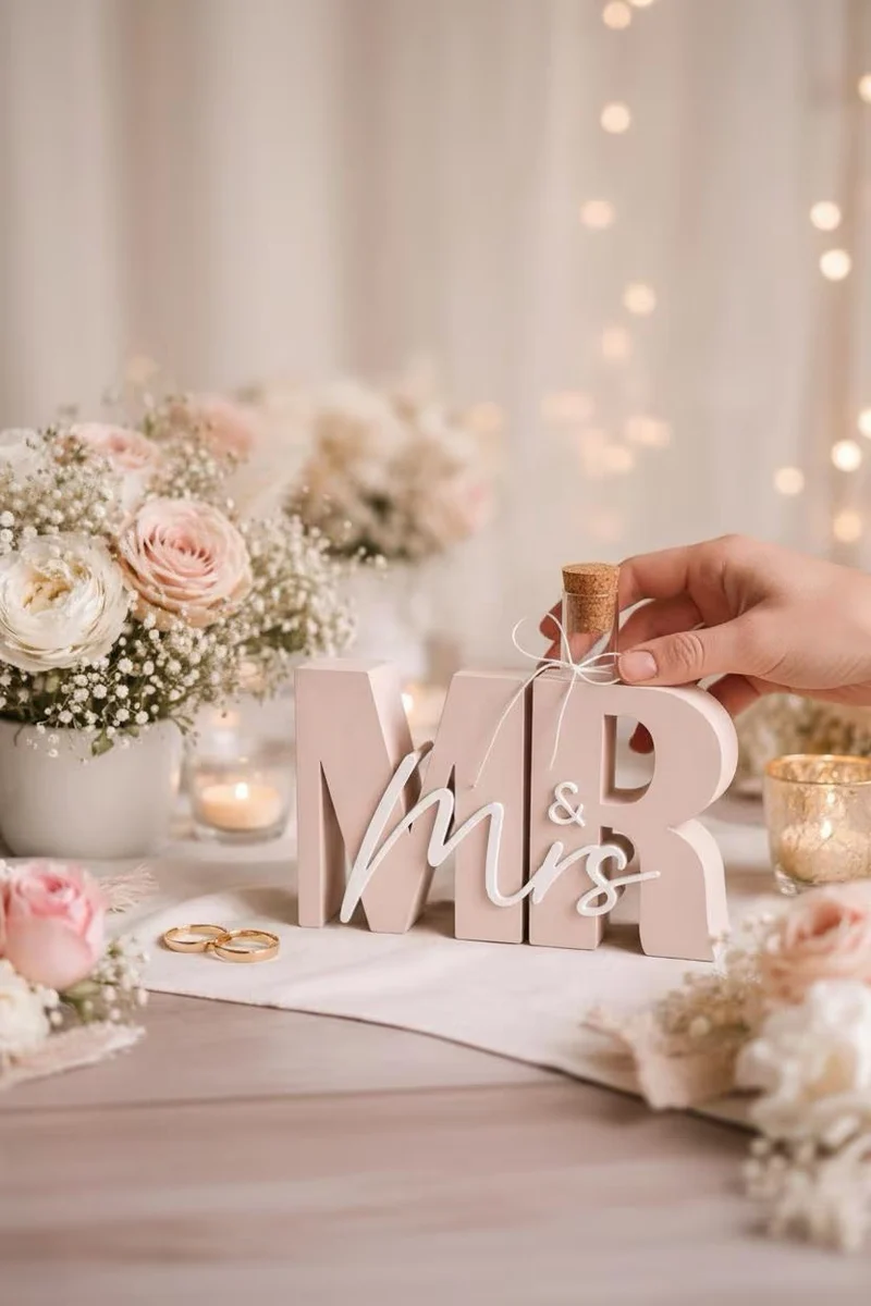 Mr & Mrs Geldgeschenk Hochzeit – Hochzeitsgeschenk mit Reagenzglas | Personalisierte Hochzeitsdeko | 3D Druck Aufsteller | Hochzeit