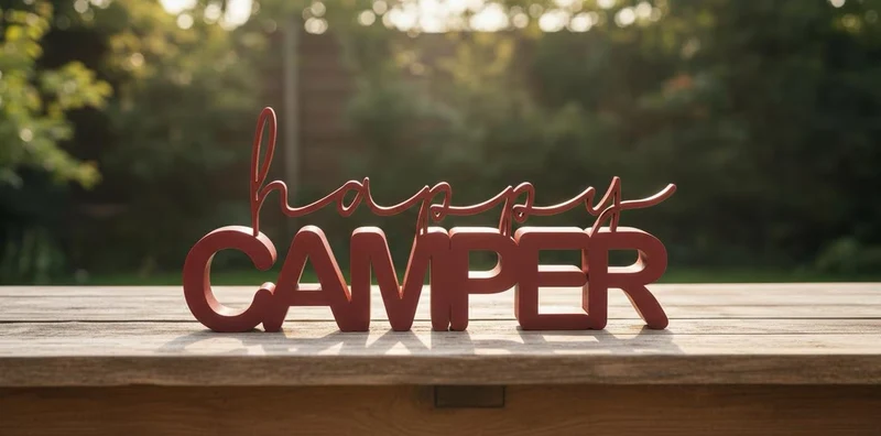 Happy Camper Deko Aufsteller – Moderne Camper Deko | Vanlife Geschenk | 3D Druck Schriftzug | Minimalistische Wohnmobil Deko