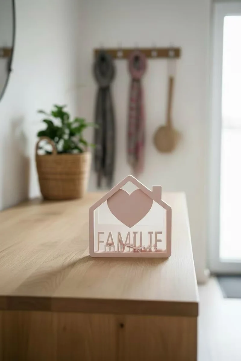 Familie Deko Haus mit Herz, Zuhause Schild, Einzug Geschenk, Familien Geschenk, Haus Dekoration, 3D Druck Deko, Geschenkidee