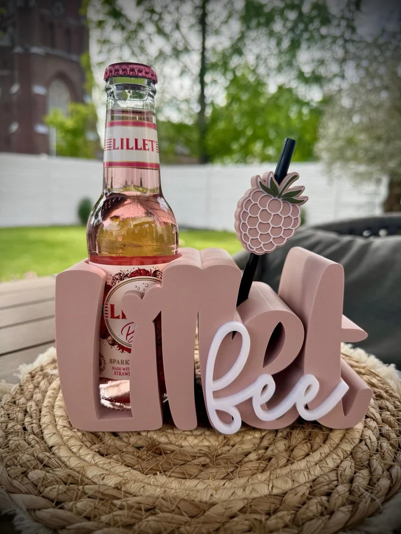 Wildberry Flaschenhalter Set – Geschenk für Frauen – 3D Druck Deko mit Strohhalm und Strohalmtopper – Geburtstag, Mädelsabend