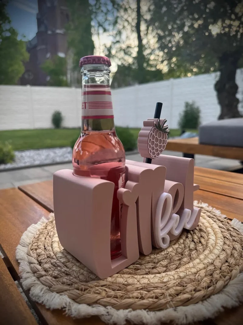 Wildberry Flaschenhalter Set – Geschenk für Frauen – 3D Druck Deko mit Strohhalm und Strohalmtopper – Geburtstag, Mädelsabend